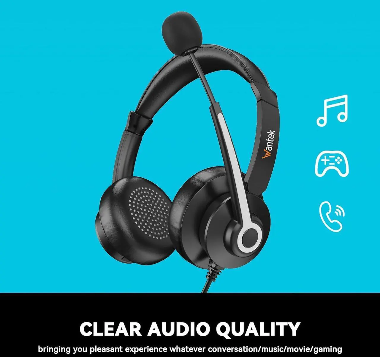 Alt view image 3 of 6 - USB & 3.5mm Headset with Mic for PC/Laptop Wired Headset with Noise-Cancelling Microphone & Audio Controls Perfect for Home Office Online Class Skype Zoom Call Center Webinar All Day Comfort