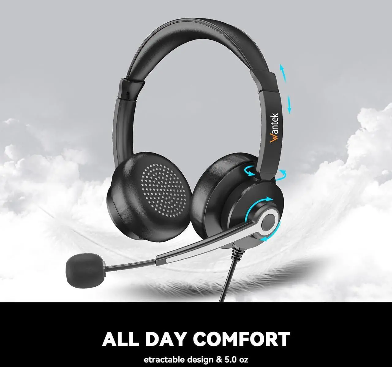 Alt view image 6 of 6 - USB & 3.5mm Headset with Mic for PC/Laptop Wired Headset with Noise-Cancelling Microphone & Audio Controls Perfect for Home Office Online Class Skype Zoom Call Center Webinar All Day Comfort
