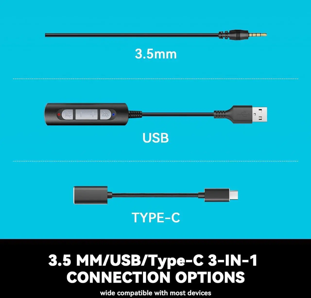 Alt view image 5 of 6 - USB & 3.5mm Headset with Mic for PC/Laptop Wired Headset with Noise-Cancelling Microphone & Audio Controls Perfect for Home Office Online Class Skype Zoom Call Center Webinar All Day Comfort