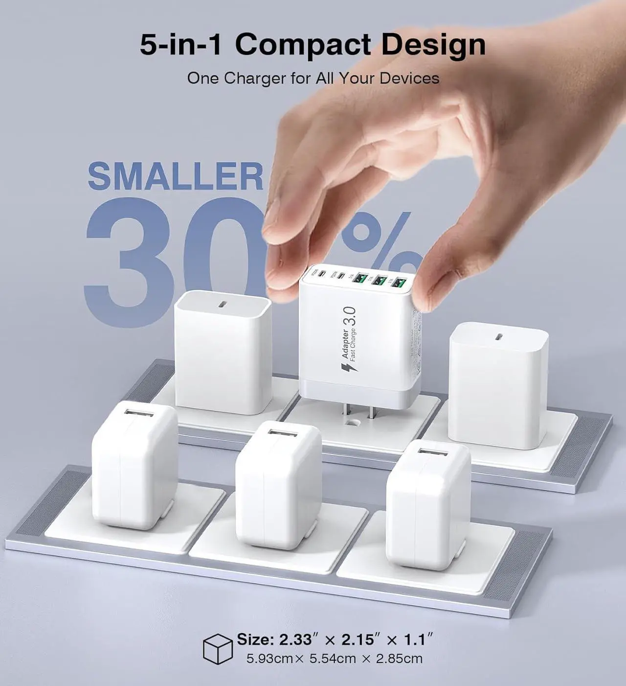 Alt view image 7 of 7 - [2-Pack] USB C Wall Charger 50W Fast USB C Charger Block 5-Port PD Power Adapter + QC Wall Plug Multiport Type C Charging Block Cube Compatible with iPhone 16 15 14 13 12 11 Pro Max XR XS Tablets