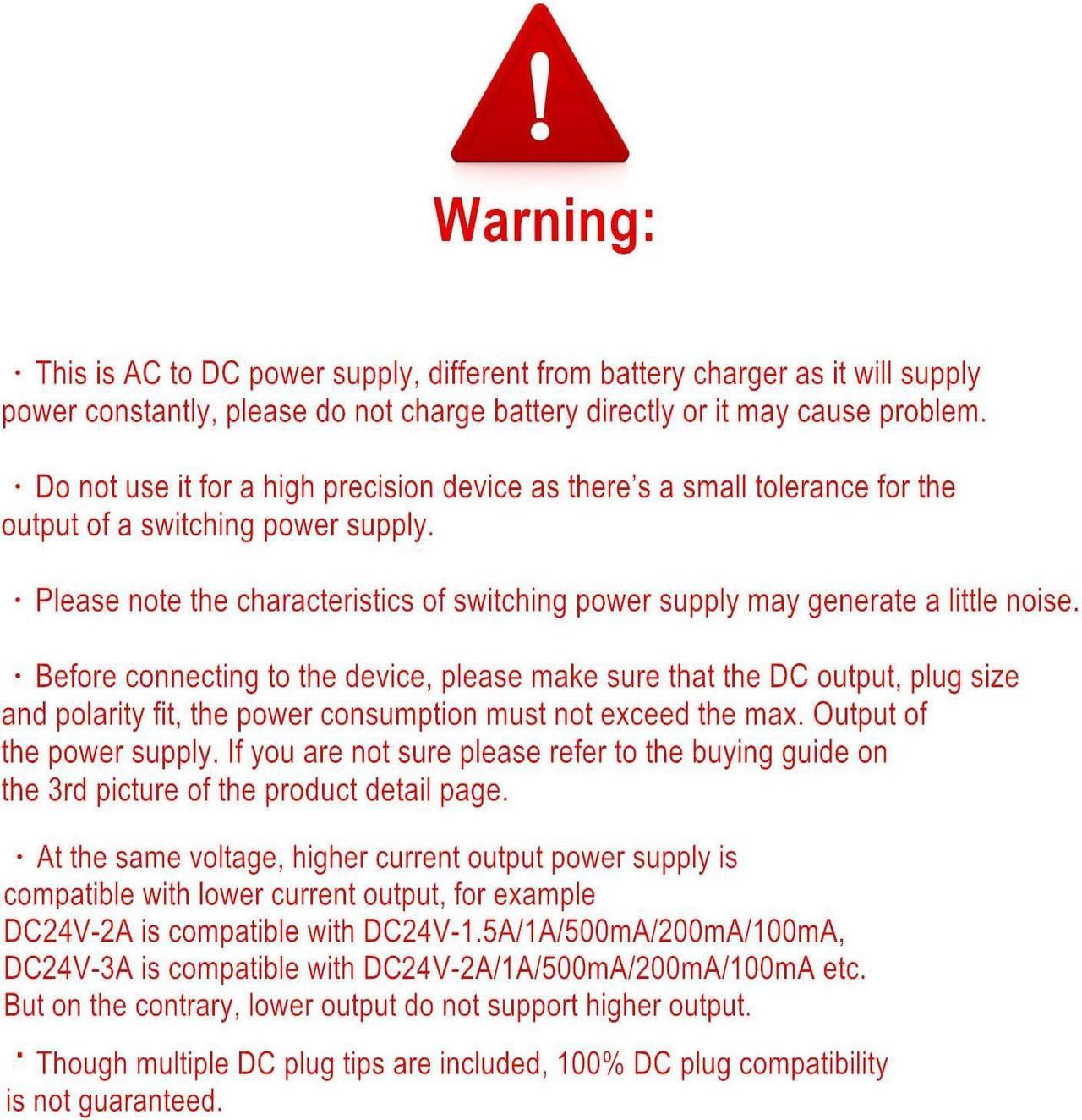 Alt view image 4 of 7 - 24V Power Supply AC Adapter 2A 1A DC24V with 11 Changeable DC Plugs AC120V to DC24Volts 2Amps 1.5A 1A 0.5A 200mA 100mA Power Adapter Wall Charger 24V Converter Inverter Transformer 5FT
