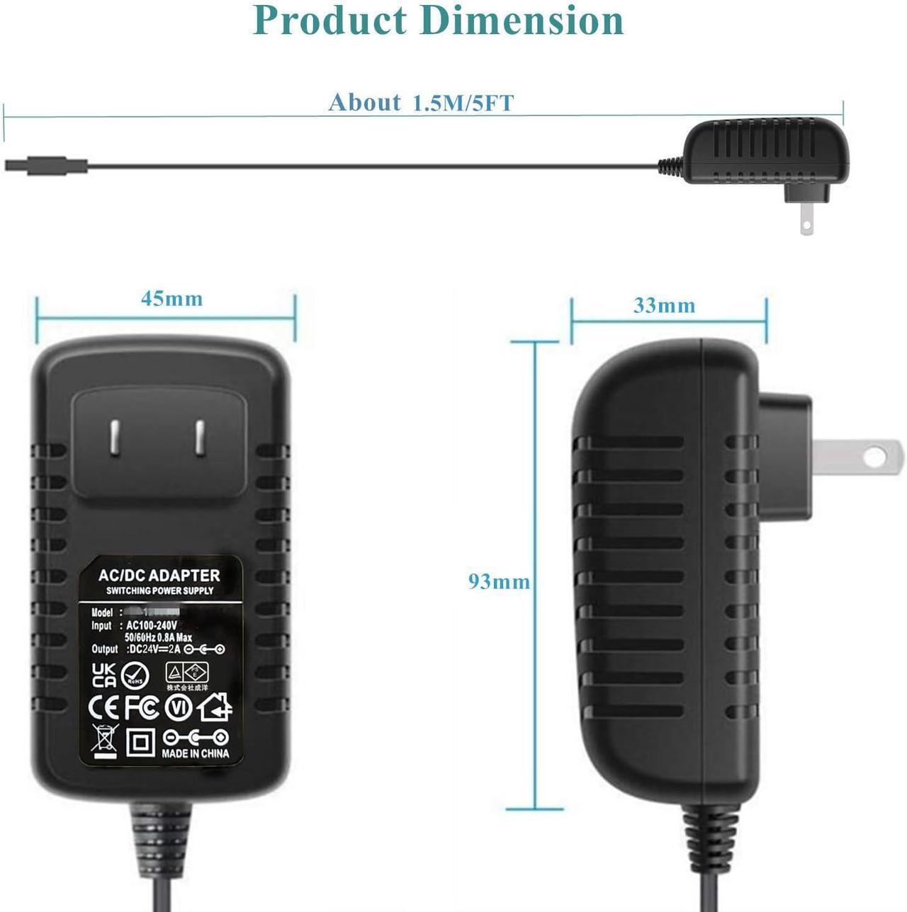Alt view image 7 of 7 - 24V Power Supply AC Adapter 2A 1A DC24V with 11 Changeable DC Plugs AC120V to DC24Volts 2Amps 1.5A 1A 0.5A 200mA 100mA Power Adapter Wall Charger 24V Converter Inverter Transformer 5FT