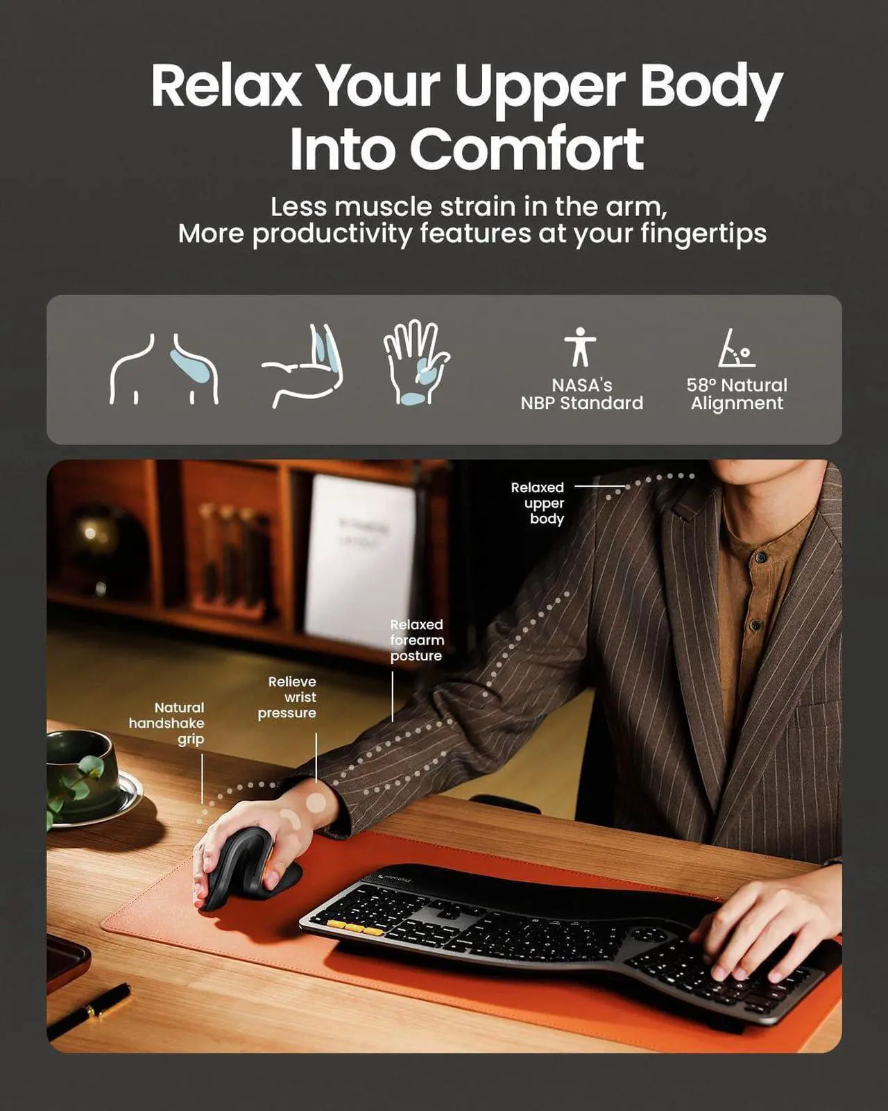 Alt view image 4 of 7 - Ergonomic Mouse EM11 NL Bluetooth Rechargeable Wireless Vertical Mouse 3 Multi-Device Connectivity for Computer/PC/Laptop 2.4GHz Optical Mice for Windows Mac OS Black