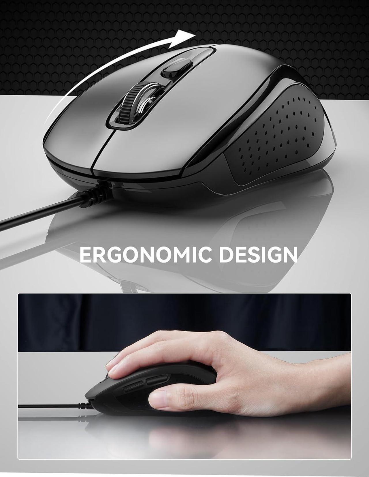 Alt view image 2 of 7 - Wired Mouse USB Mouse for Laptop with 6-Button 3600DPI Optical PC Wired Mouse Home and Office 5FT USB-A Corded Comfortable Mouse Plug & Play NO Battery Required-Grey
