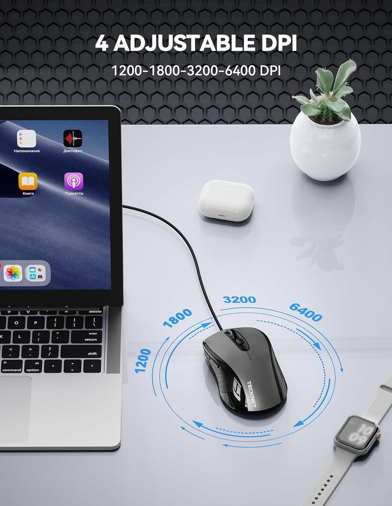 Alt view image 3 of 7 - Wired Mouse USB Mouse for Laptop with 6-Button 3600DPI Optical PC Wired Mouse Home and Office 5FT USB-A Corded Comfortable Mouse Plug & Play NO Battery Required-Grey