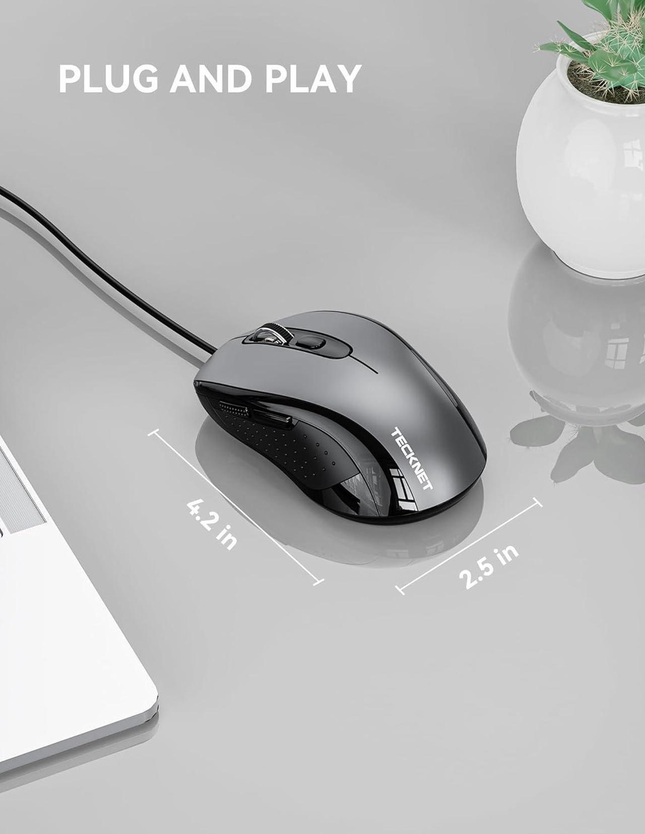Alt view image 4 of 7 - Wired Mouse USB Mouse for Laptop with 6-Button 3600DPI Optical PC Wired Mouse Home and Office 5FT USB-A Corded Comfortable Mouse Plug & Play NO Battery Required-Grey
