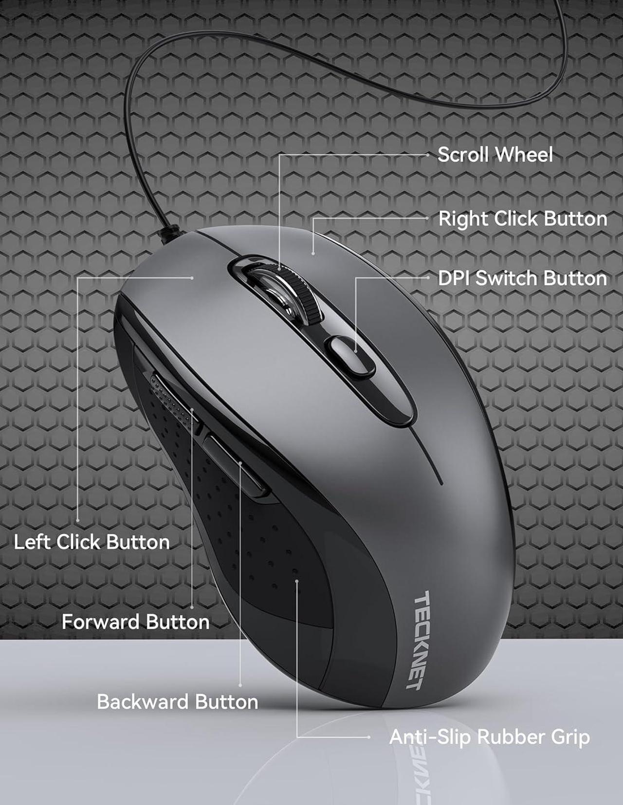 Alt view image 7 of 7 - Wired Mouse USB Mouse for Laptop with 6-Button 3600DPI Optical PC Wired Mouse Home and Office 5FT USB-A Corded Comfortable Mouse Plug & Play NO Battery Required-Grey