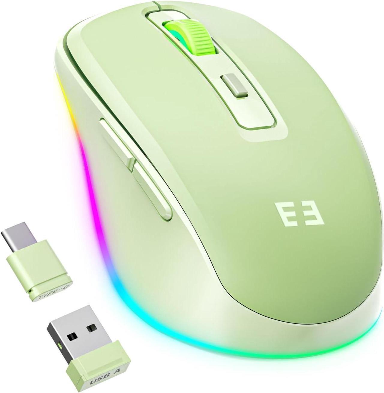Main image of Wireless Mouse with Jiggler - Light Up USB C Mouse USB&Type C Receiver Build-in Jiggler Mover Compatible with MacBook iPad Windows Tablet/Laptop/Computer Green