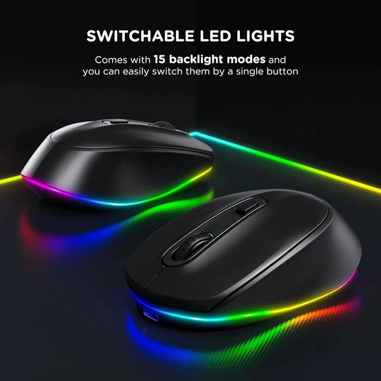Alt view image 2 of 6 - Rechargeable Wireless Mouse -Light Up Mouse for Laptop Small Cordless Mice with Quiet Click & LED Lights for Kids Chromebook Windows Mac PC Computer - Black