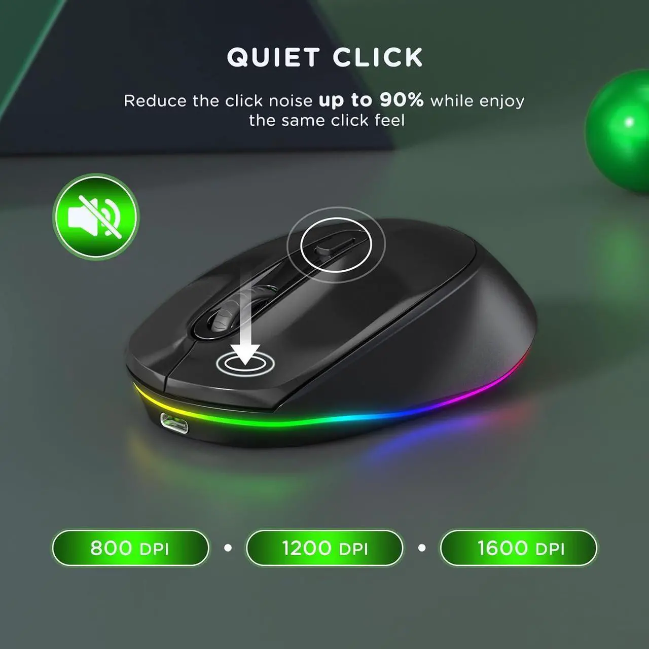 Alt view image 5 of 6 - Rechargeable Wireless Mouse -Light Up Mouse for Laptop Small Cordless Mice with Quiet Click & LED Lights for Kids Chromebook Windows Mac PC Computer - Black