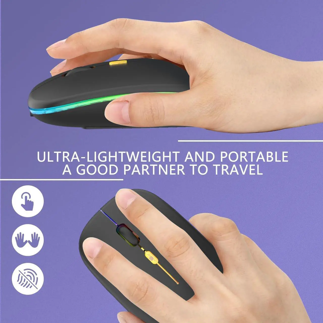 Alt view image 5 of 7 - Upgrade LED Wireless Mouse Slim Silent Mouse 2.4G Portable Mobile Optical Office Mouse with USB & Type-c Receiver 3 Adjustable DPI Levels for Notebook PC Laptop Computer MacBook