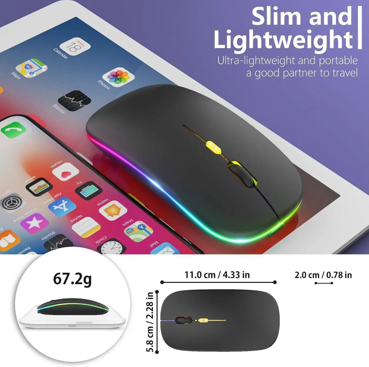 Alt view image 7 of 7 - Upgrade LED Wireless Mouse Slim Silent Mouse 2.4G Portable Mobile Optical Office Mouse with USB & Type-c Receiver 3 Adjustable DPI Levels for Notebook PC Laptop Computer MacBook