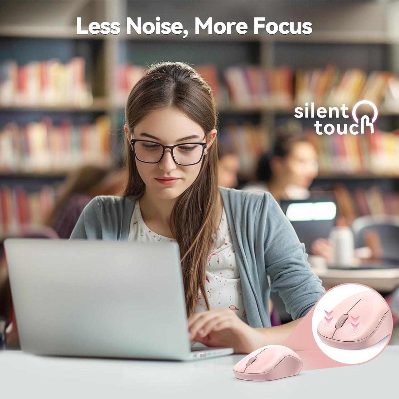 Alt view image 2 of 7 - Wireless Mouse for Laptop 2.4G Silent Computer Mouse Quiet Click with 5 DPI Levels Contoured Grip Small Portable 30 Months Battery Cordless Mice for PC Chromebook Mac - Pink