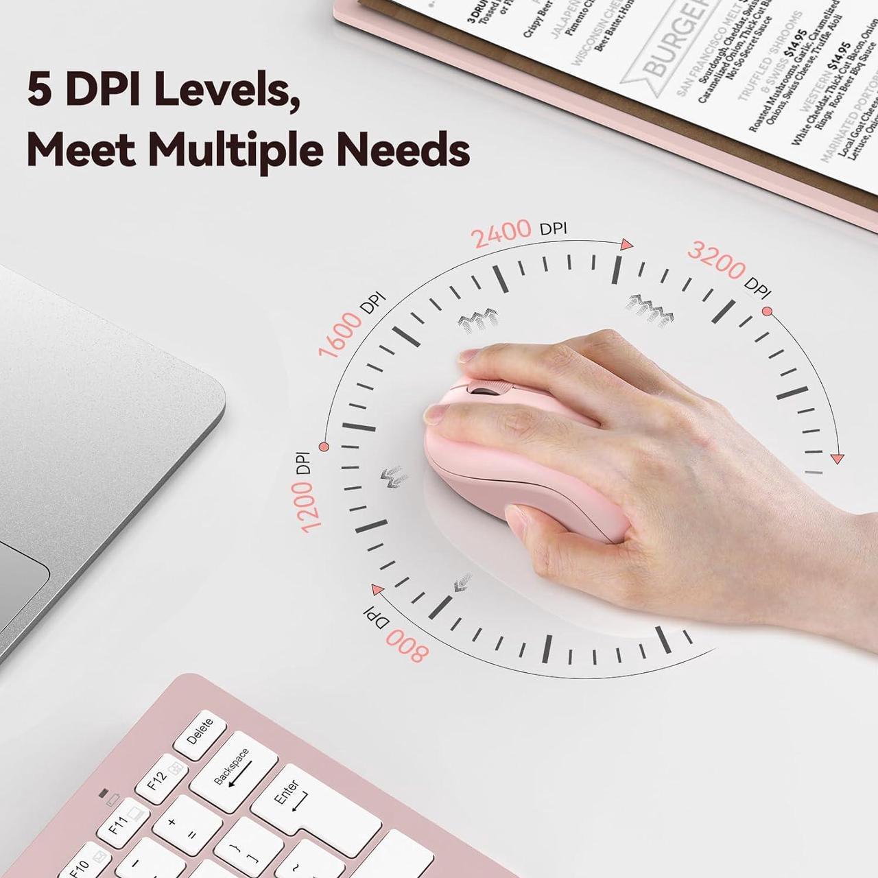 Alt view image 4 of 7 - Wireless Mouse for Laptop 2.4G Silent Computer Mouse Quiet Click with 5 DPI Levels Contoured Grip Small Portable 30 Months Battery Cordless Mice for PC Chromebook Mac - Pink