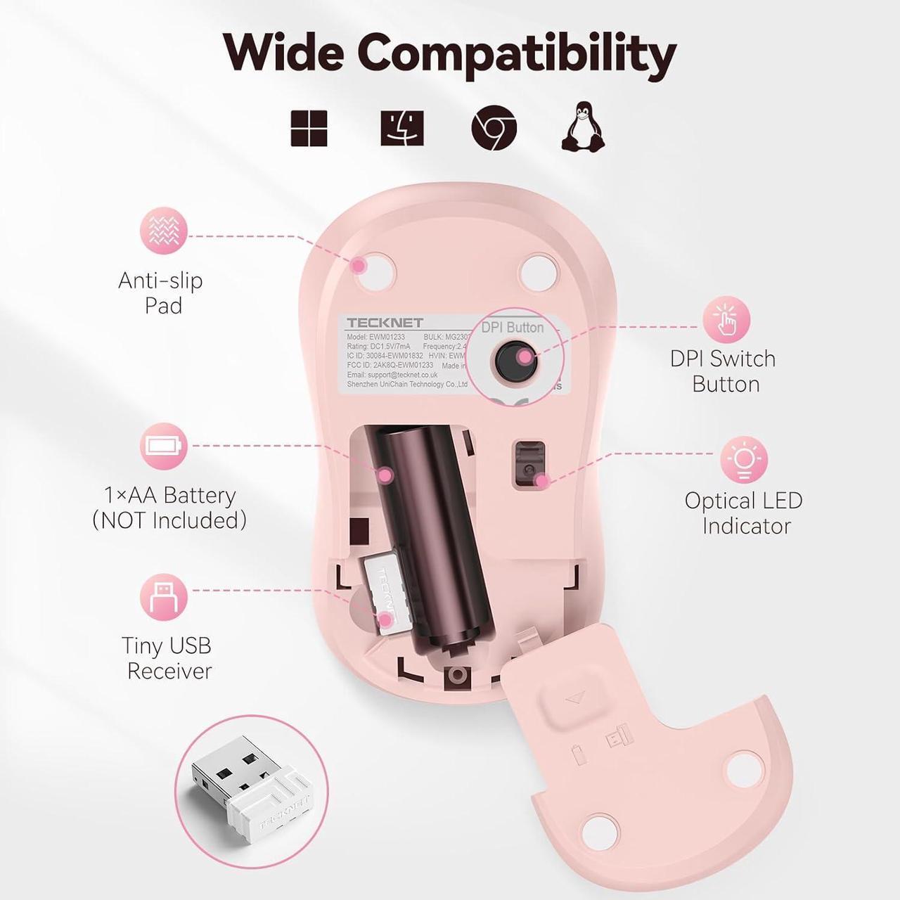 Alt view image 7 of 7 - Wireless Mouse for Laptop 2.4G Silent Computer Mouse Quiet Click with 5 DPI Levels Contoured Grip Small Portable 30 Months Battery Cordless Mice for PC Chromebook Mac - Pink