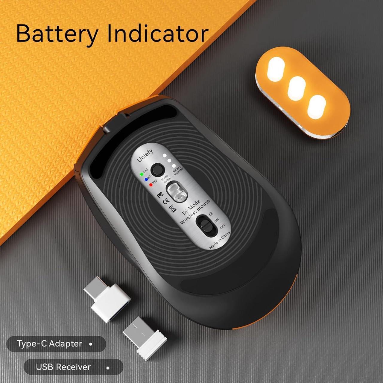 Alt view image 4 of 7 - Bluetooth Wireless Mouse (BT5.0/5.1+2.4GHz) USB C Rechargeable LED Mouse Battery Level Visible Honeycomb Magnetic Shell Cover with USB Receiver & Type-C Adapter for Laptop/PC/Mac/iPad -Orange