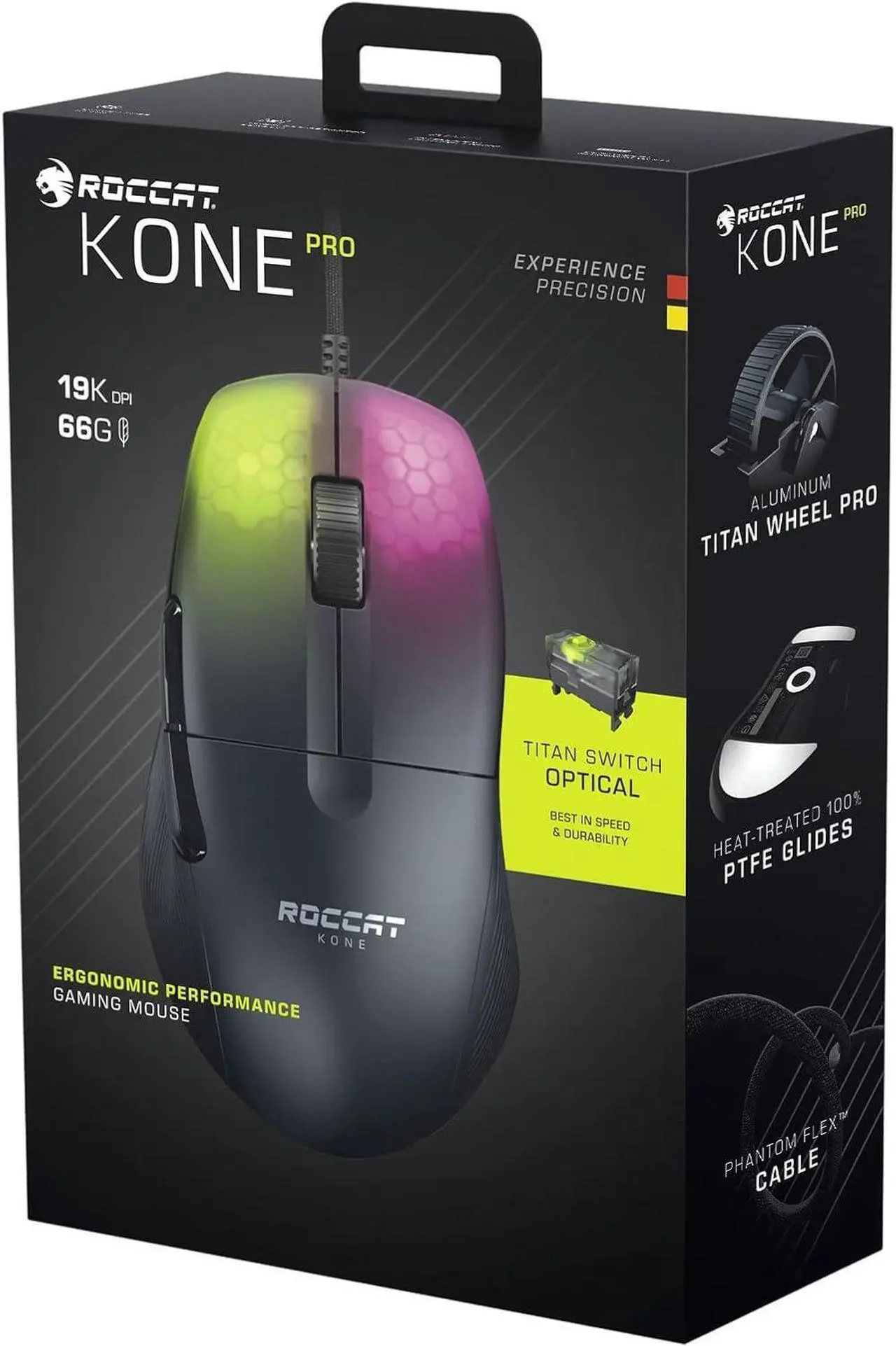 Alt view image 3 of 6 - Kone Pro PC Gaming Mouse Lightweight Ergonomic Design Titan Switch Optical AIMO RGB Lighting Superlight Wired Computer Mouse Titan Scroll Wheel Honeycomb Shell 19K DPI Black