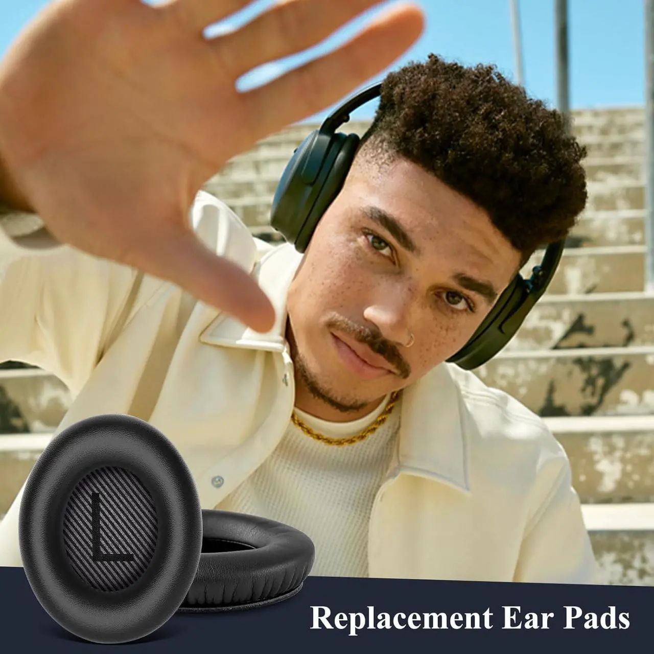 Alt view image 3 of 7 - Replacement Ear Pads for  Headphones QuietComfort 35 & 35 ii Replacement Soft Leather Earpads Cushions for  QC 35/35 ii / 25/15/ 2 / Ae2 / Ae2i / Ae2W / Sound Link/Sound True (Black)