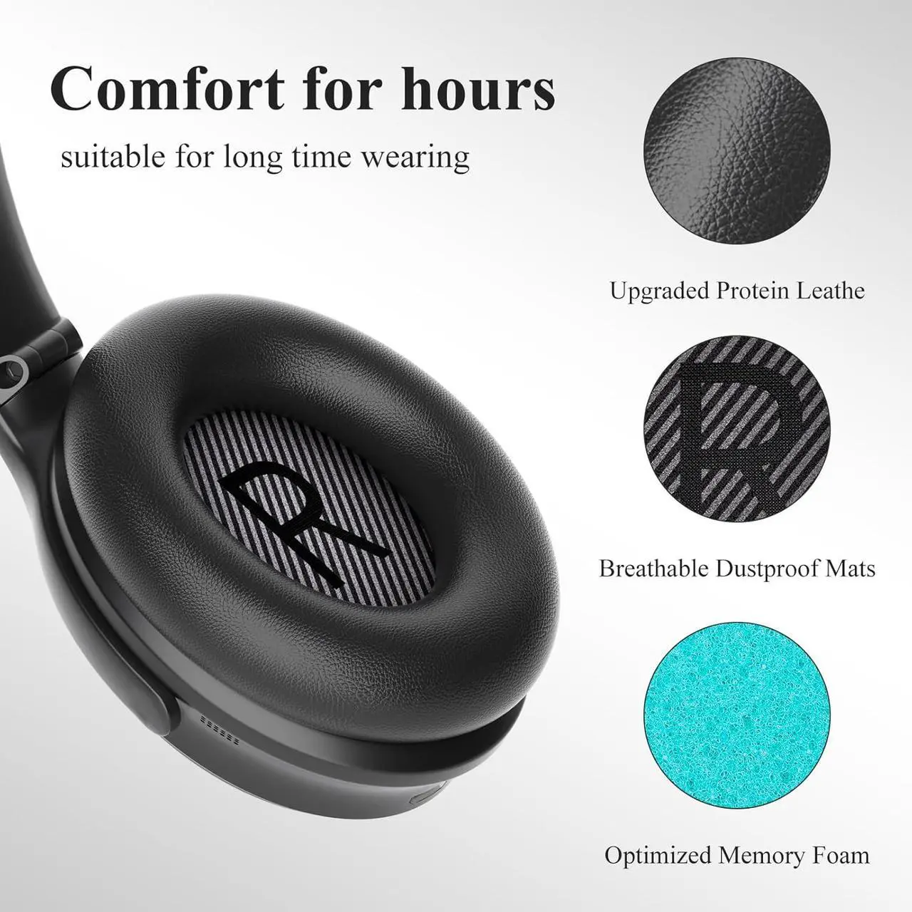 Alt view image 4 of 7 - Replacement Ear Pads for  Headphones QuietComfort 35 & 35 ii Replacement Soft Leather Earpads Cushions for  QC 35/35 ii / 25/15/ 2 / Ae2 / Ae2i / Ae2W / Sound Link/Sound True (Black)