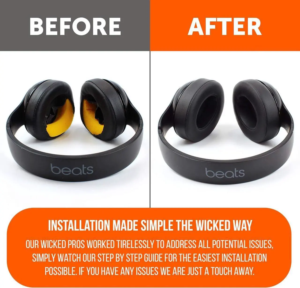 Alt view image 4 of 7 - Wicked Cushions Replacement Ear Pads for Beats Studio 2 & 3 (B0501 B0500) Wired & Wireless | Does NOT Fit Beats Solo | Softer PU Leather Enhanced Foam & Stronger Adhesive | Black