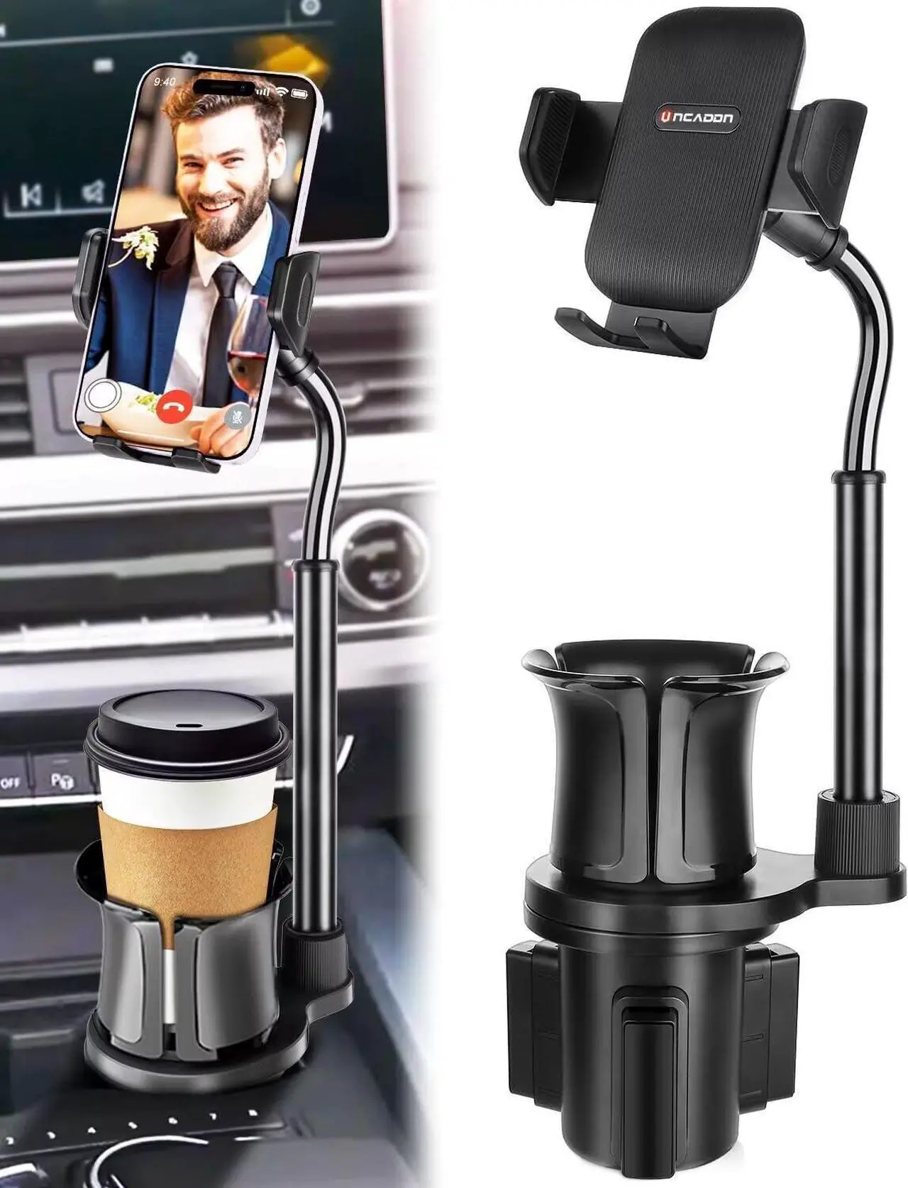 Main image of Cup Phone Mount for Car 2 in 1 Universal Cup Phone Holder for Car Stretchable Long Neck Car Phone Mount Hands Free 360 Rotation Compatible with All Smartphones