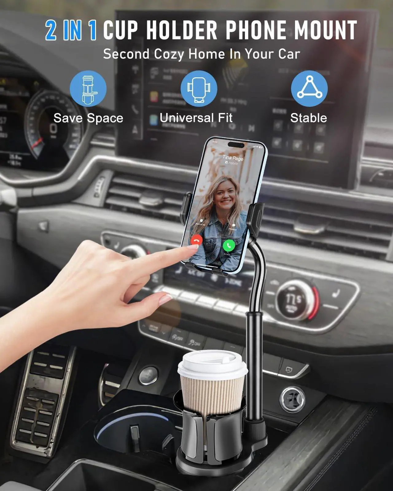 Alt view image 2 of 7 - Cup Phone Mount for Car 2 in 1 Universal Cup Phone Holder for Car Stretchable Long Neck Car Phone Mount Hands Free 360 Rotation Compatible with All Smartphones
