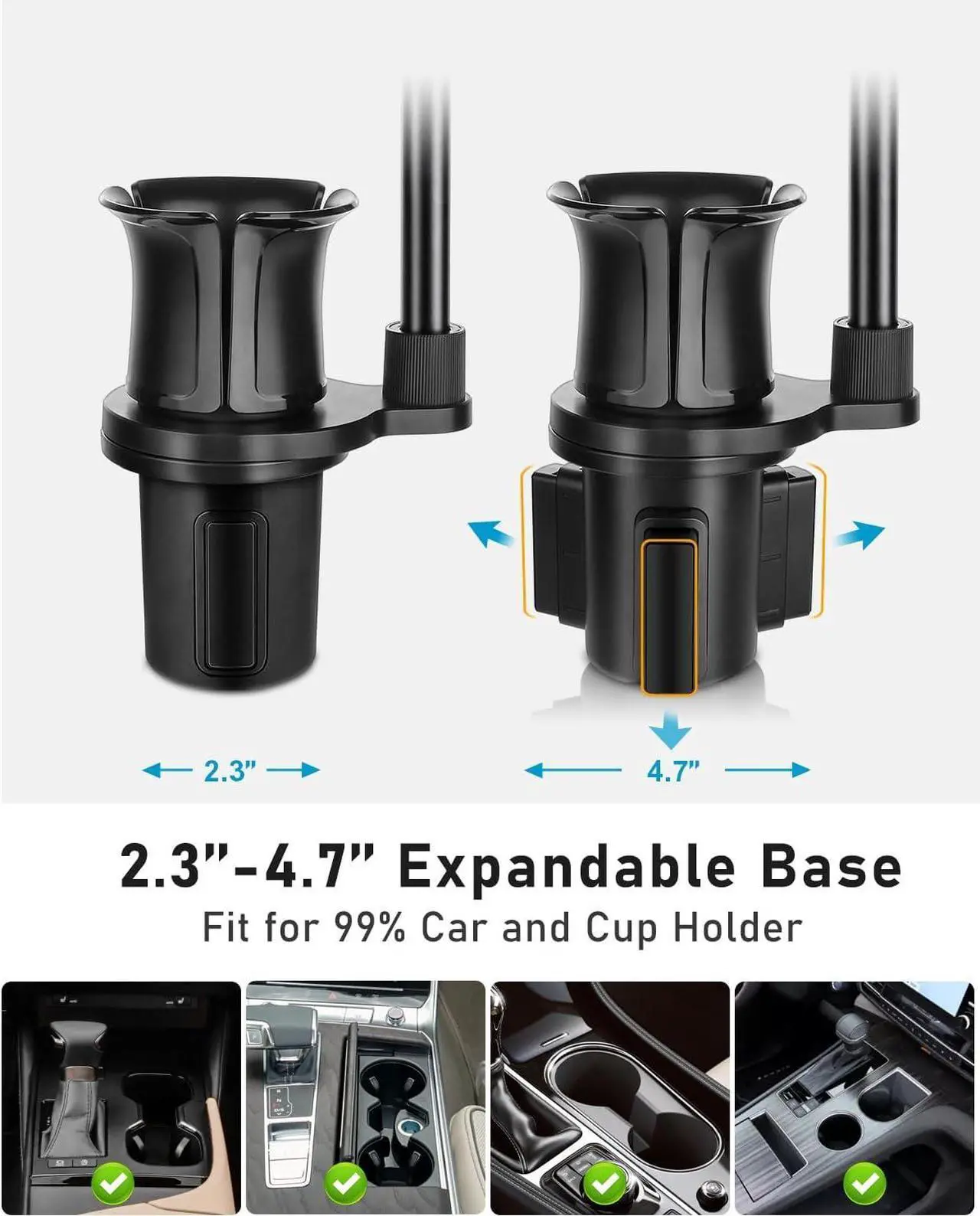 Alt view image 7 of 7 - Cup Phone Mount for Car 2 in 1 Universal Cup Phone Holder for Car Stretchable Long Neck Car Phone Mount Hands Free 360 Rotation Compatible with All Smartphones