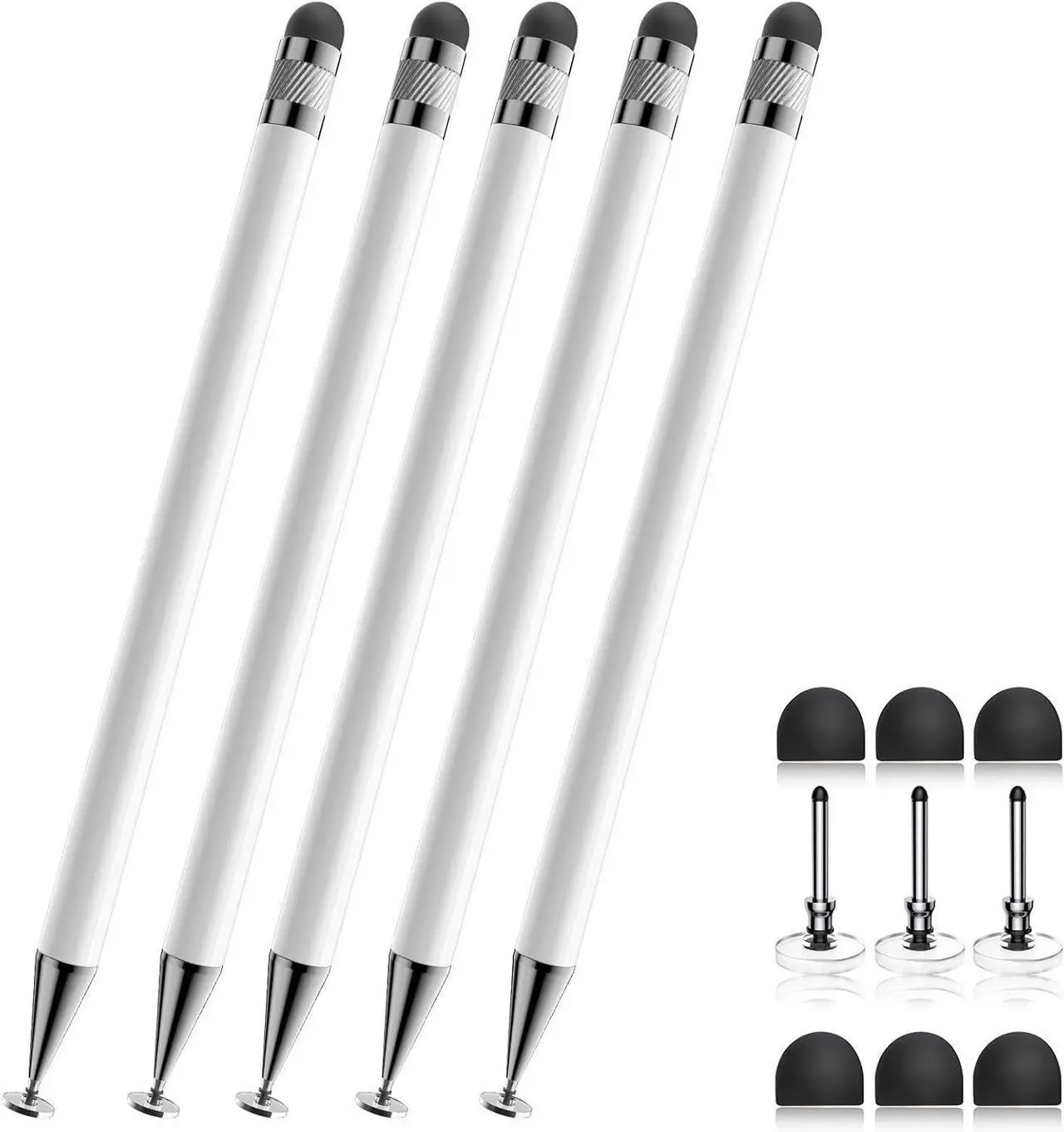 Alt view image 7 of 7 - Stylus (5 Pcs) 2-in-1 Stylus Pen for Touchscreen High Precision and Sensitivity Suitable for iPhone/ipad/Android Tablets Compatible with All Touch Screens White