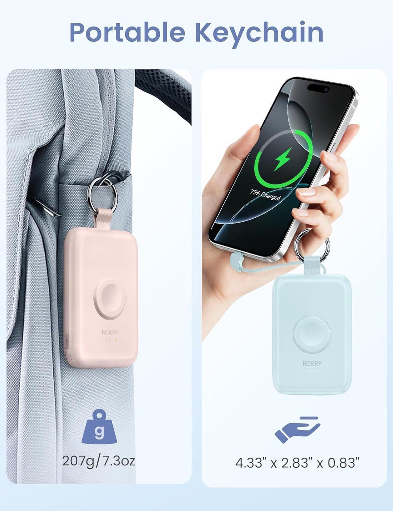 Alt view image 6 of 6 - Portable Charger 10000mAh PD 20W Fast Charging Portable Charger Power Bank with Built in Cables Travel Battery Pack for iPhone 16/15/14/13/12 and  Watch Ultra/9/8/7/6/5/4/3/2 Black