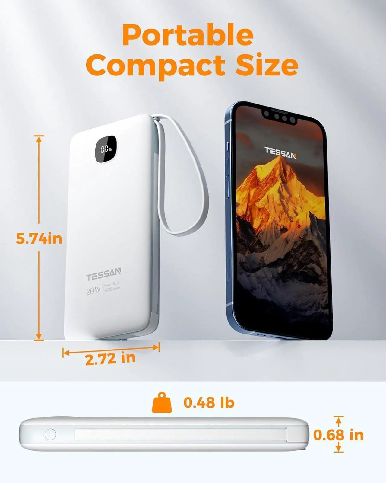 Alt view image 3 of 7 - Portable Charger with Built in Cables 10000mAh Power Bank Fast Charging with Foldable Wall Plug Charger 20W Compact Battery Pack Travel Essentials for iPhone 16/15 Series  Tablets