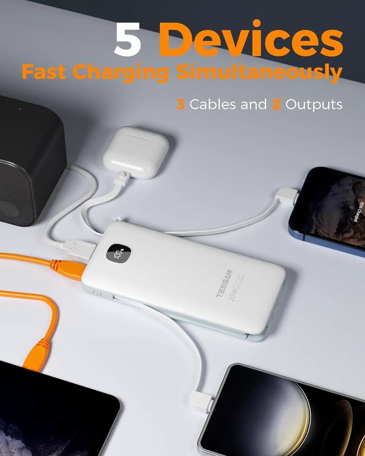 Alt view image 4 of 7 - Portable Charger with Built in Cables 10000mAh Power Bank Fast Charging with Foldable Wall Plug Charger 20W Compact Battery Pack Travel Essentials for iPhone 16/15 Series  Tablets