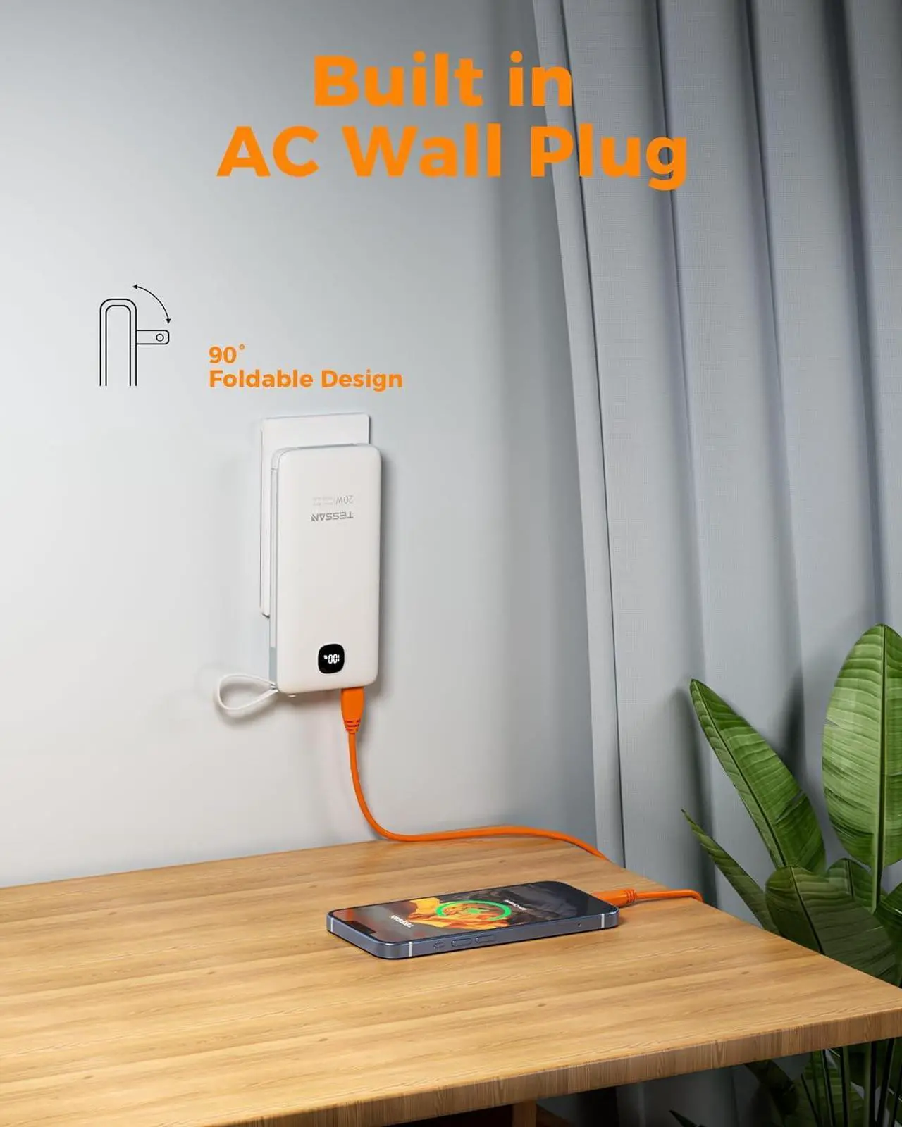Alt view image 5 of 7 - Portable Charger with Built in Cables 10000mAh Power Bank Fast Charging with Foldable Wall Plug Charger 20W Compact Battery Pack Travel Essentials for iPhone 16/15 Series  Tablets