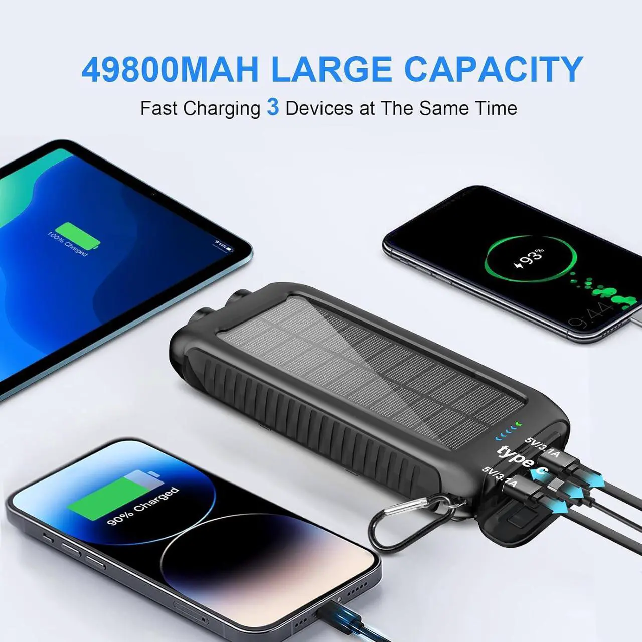 Alt view image 2 of 6 - Solar-Charger-Power-Bank-49800mAh Portable Solar Phone Charger with LED Flashlight/15W Fast Charge USB C Waterproof External Backup Battery Pack for All Cell Phones & Electronic Devices