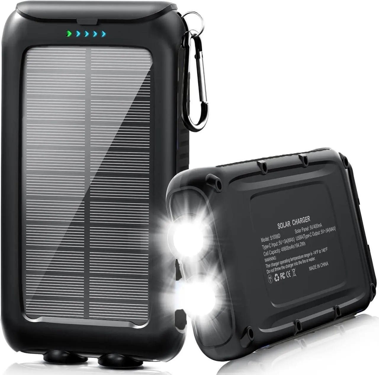 Main image of Solar-Charger-Power-Bank-49800mAh Portable Solar Phone Charger with LED Flashlight/15W Fast Charge USB C Waterproof External Backup Battery Pack for All Cell Phones & Electronic Devices