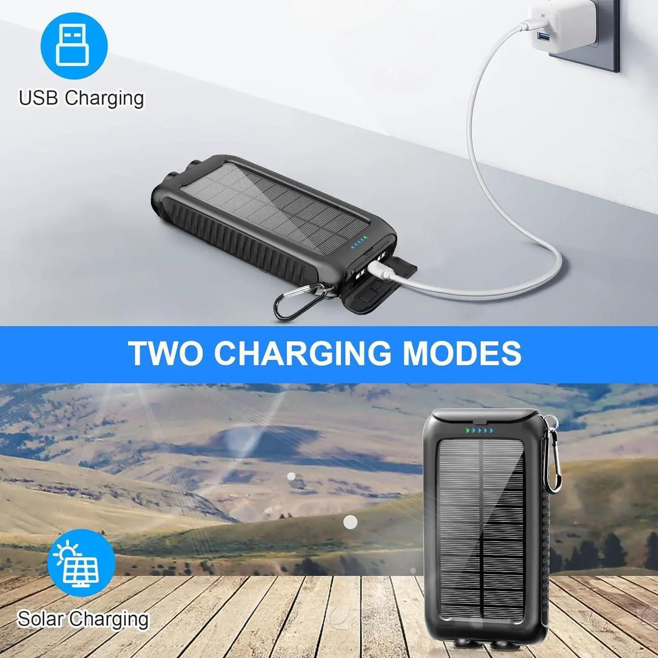Alt view image 5 of 6 - Solar-Charger-Power-Bank-49800mAh Portable Solar Phone Charger with LED Flashlight/15W Fast Charge USB C Waterproof External Backup Battery Pack for All Cell Phones & Electronic Devices