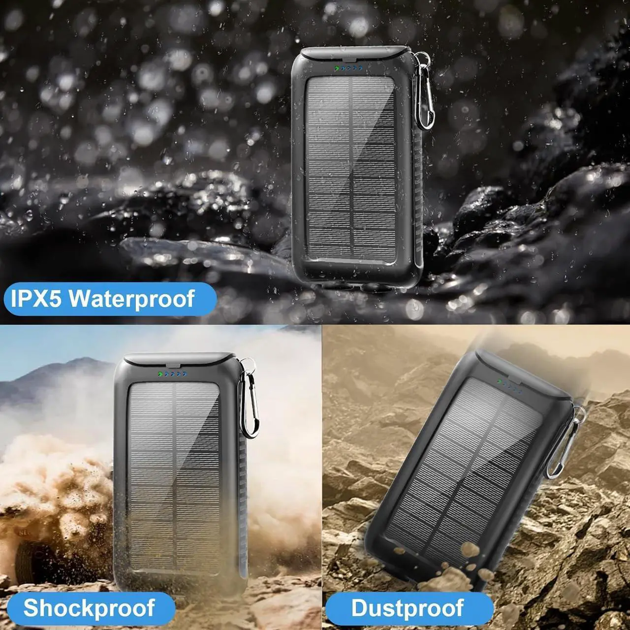 Alt view image 6 of 6 - Solar-Charger-Power-Bank-49800mAh Portable Solar Phone Charger with LED Flashlight/15W Fast Charge USB C Waterproof External Backup Battery Pack for All Cell Phones & Electronic Devices