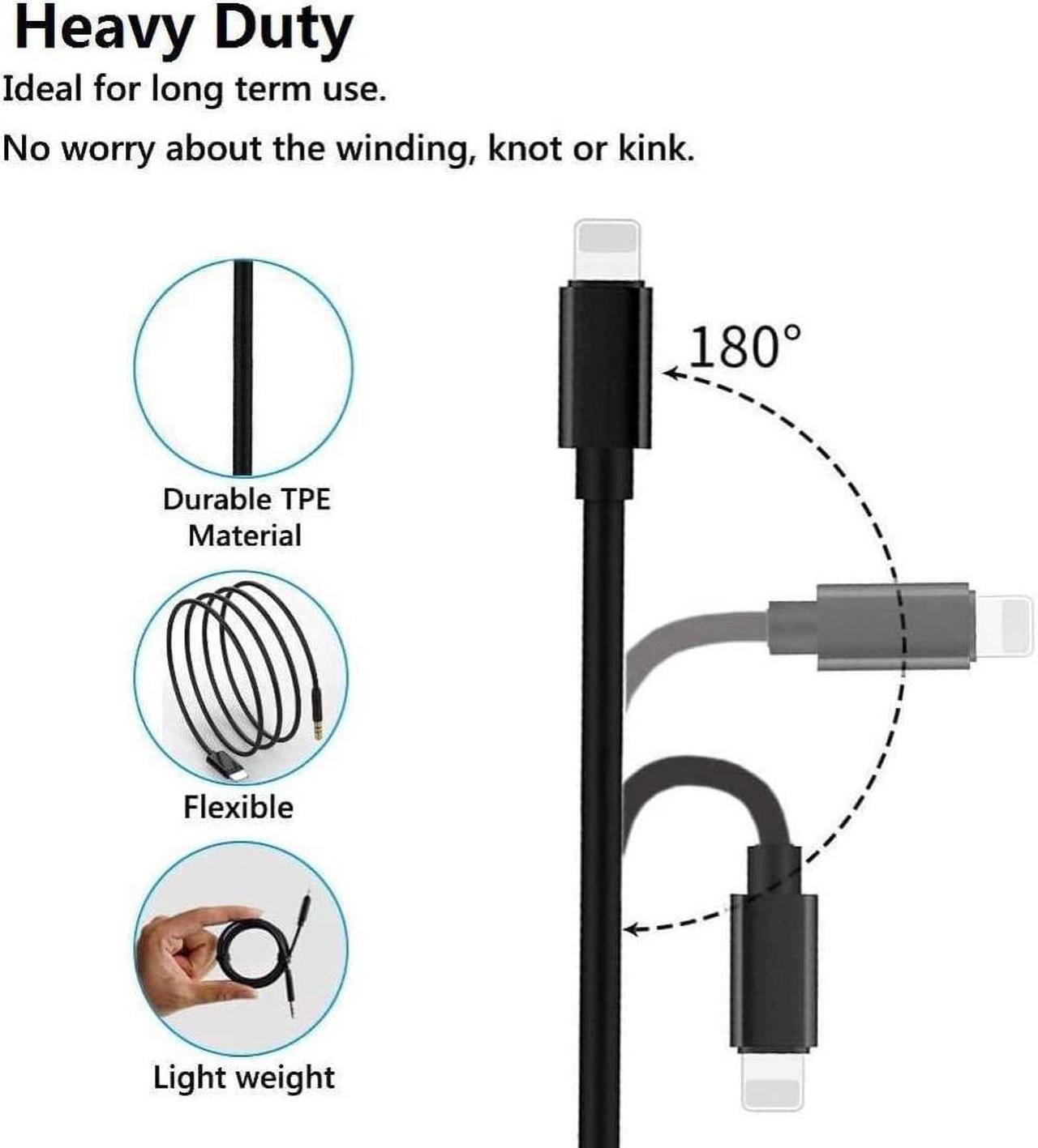 Alt view image 2 of 7 - Aux Cord for iPhone in Car Lightning to 3.5mm Aux Stereo Audio Cable 3.3FT Adapter Compatible with iPhone 13/12/11/XS/XR/X/8/7 for Car Home Stereo  Speaker  Headphone  - Black 3.3 ft.