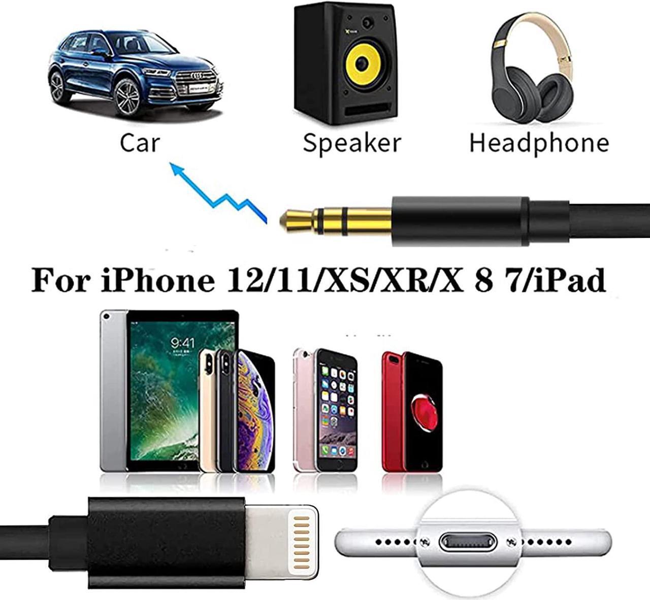 Alt view image 6 of 7 - Aux Cord for iPhone in Car Lightning to 3.5mm Aux Stereo Audio Cable 3.3FT Adapter Compatible with iPhone 13/12/11/XS/XR/X/8/7 for Car Home Stereo  Speaker  Headphone  - Black 3.3 ft.