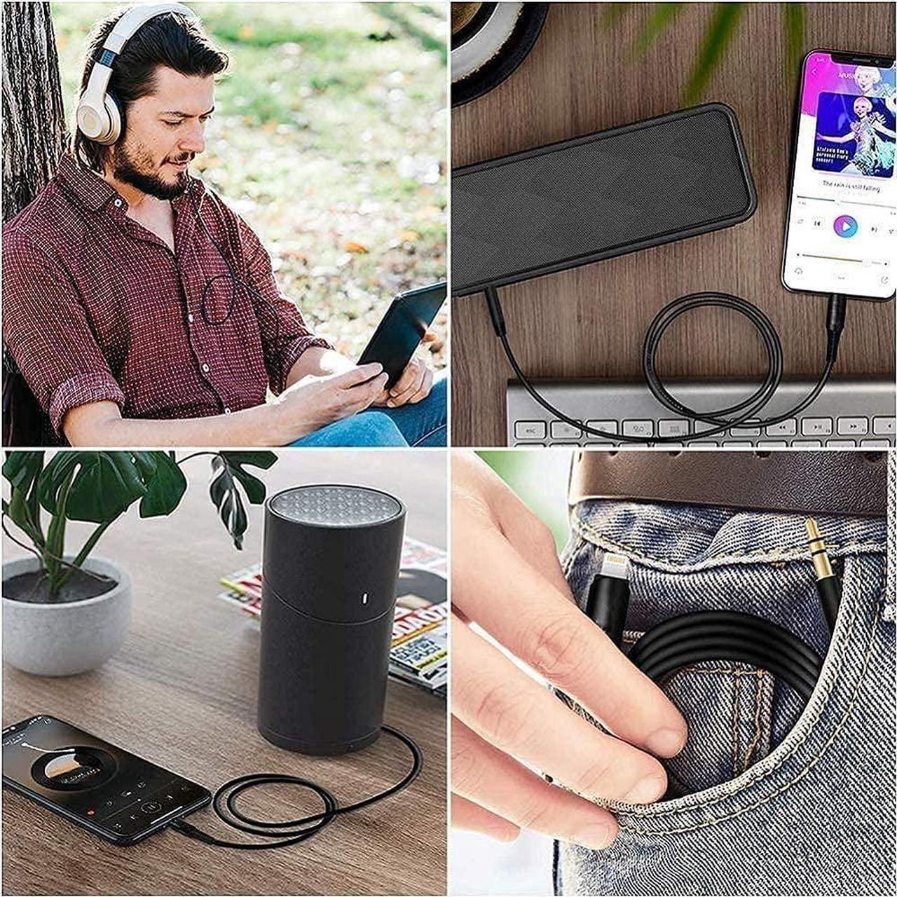 Alt view image 5 of 7 - Aux Cord for iPhone in Car Lightning to 3.5mm Aux Stereo Audio Cable 3.3FT Adapter Compatible with iPhone 13/12/11/XS/XR/X/8/7 for Car Home Stereo  Speaker  Headphone  - Black 3.3 ft.