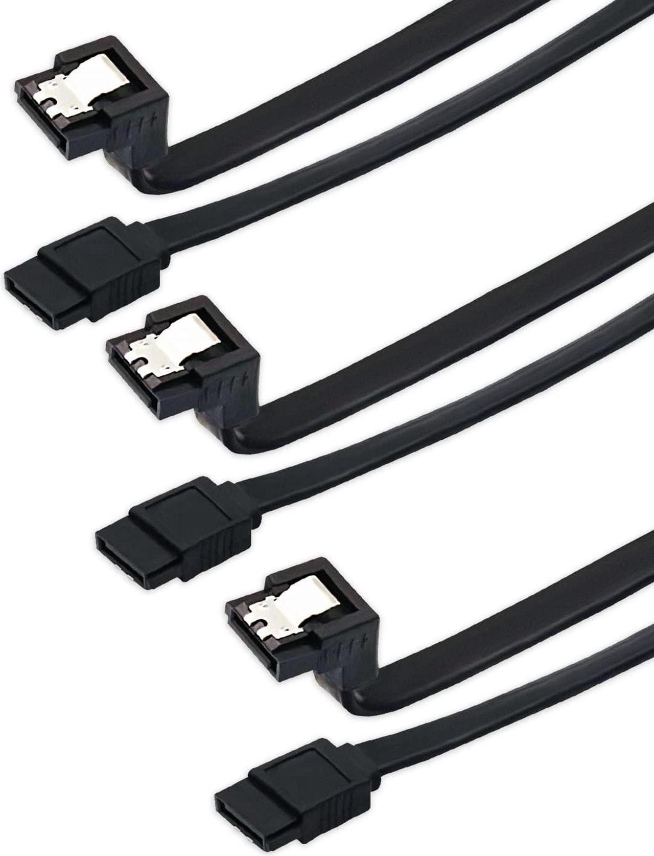 isptewhie 3Pack SATA III Cable 90 Degree Right Angle and Straight 6Gbps Cable with Locking Latch for HDD/SSD/CD and DVD Drives 50cm 18inches in Black