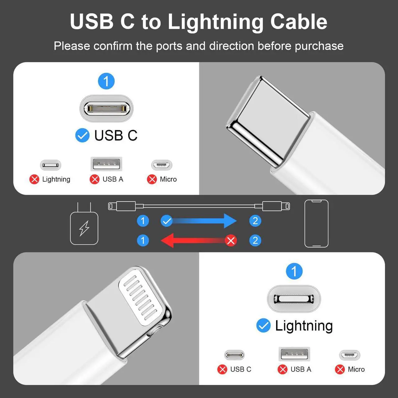 Alt view image 6 of 7 - isptewhie USb C to Lightning Cable for iPhone 14/13/12 Fast Charger Cord 6ft [Apple MFi Certified]  2 PACK-USB Type C to Lightning Cord 6 Ft Apple Phone Charging Cable Wire for iPhone14 13 12 Pro Max