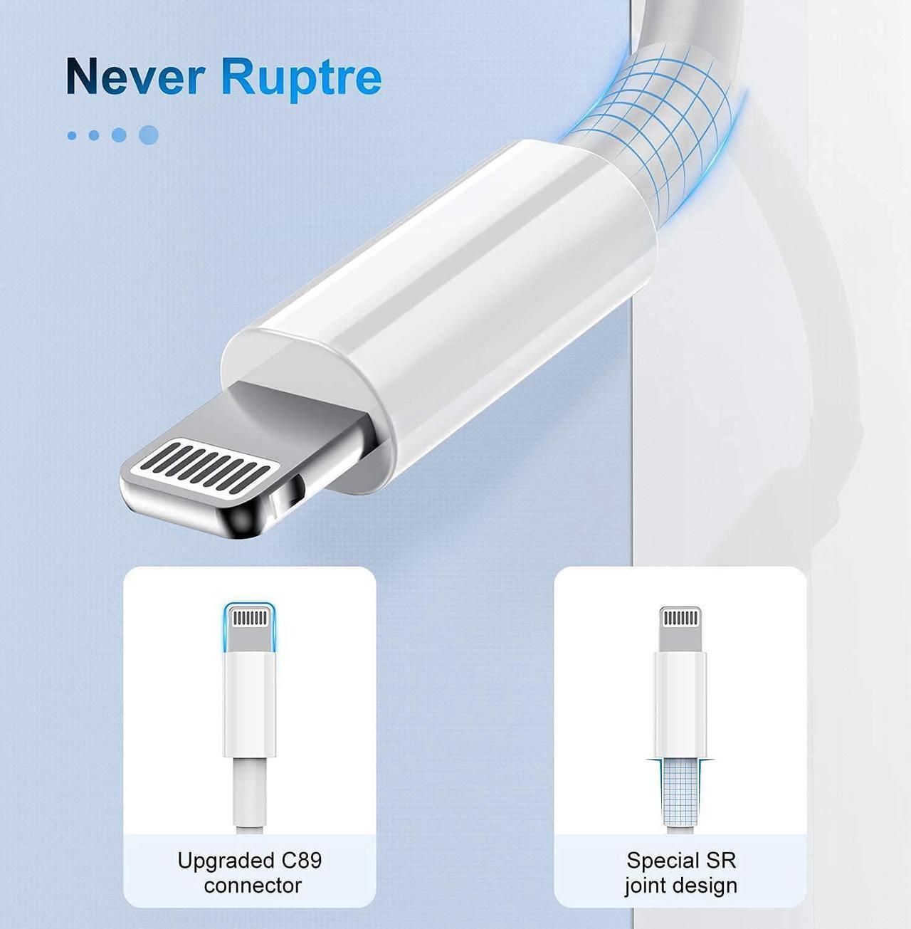 Alt view image 7 of 7 - isptewhie 3 Pack Apple MFi Certified iPhone Charger Cable  Apple Lightning to USB Cable Cord  2.4A Fast Charging Apple Phone Long Chargers for iPhone 12/11/11Pro/11Max/ X/XS/XR/XS Max/8/7/ 3ft  White