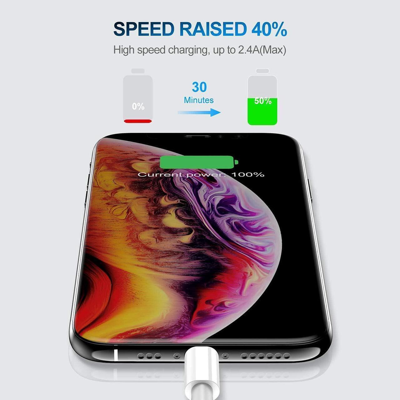 Alt view image 5 of 7 - isptewhie 3 Pack Apple MFi Certified iPhone Charger Cable  Apple Lightning to USB Cable Cord  2.4A Fast Charging Apple Phone Long Chargers for iPhone 12/11/11Pro/11Max/ X/XS/XR/XS Max/8/7/ 3ft  White