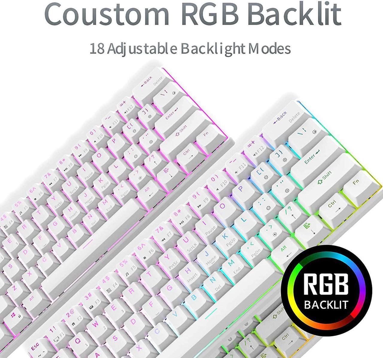 Alt view image 4 of 7 - Royal Kludge RK61 2.4Ghz Wireless / Bluetooth 5.1 / USB Wired 60% RGB Backlit Mechanical Gaming Keyboard - 61 Keys Ultra-Compact - White ABS Keycap - Blue Switch