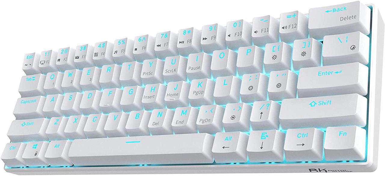 Royal Kludge RK61 2.4Ghz Wireless / Bluetooth 5.1 / USB Wired 60% Blue Backlit Mechanical Gaming Keyboard - 61 Keys Ultra-Compact - White ABS Keycap - Red Switch