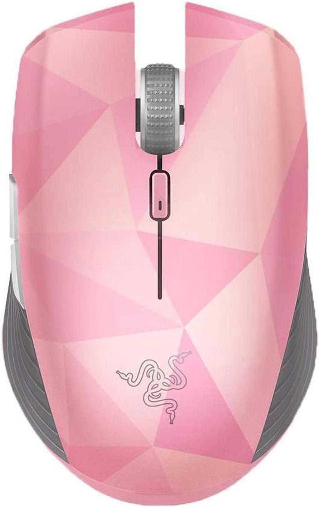 theris Ambidextrous Wireless Mouse: 7200 DPI Optical Sensor - USB Wireless Receiver & Bluetooth Connection - Quartz Pink