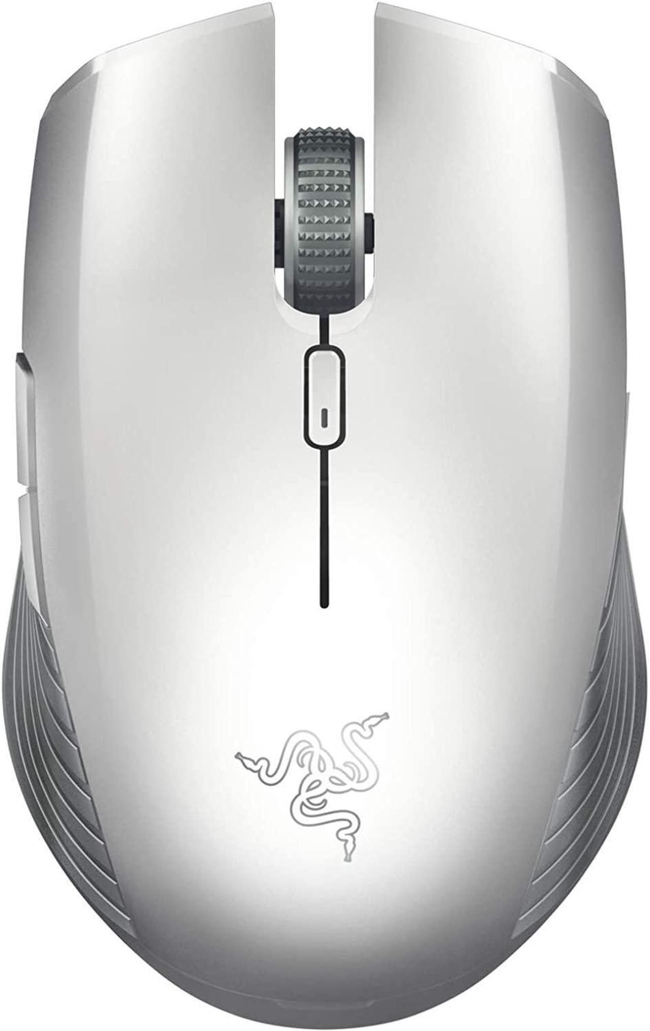 Ambidextrous Wireless Mouse: 7200 DPI Optical Sensor - USB Wireless Receiver & Bluetooth Connection - Mercury White