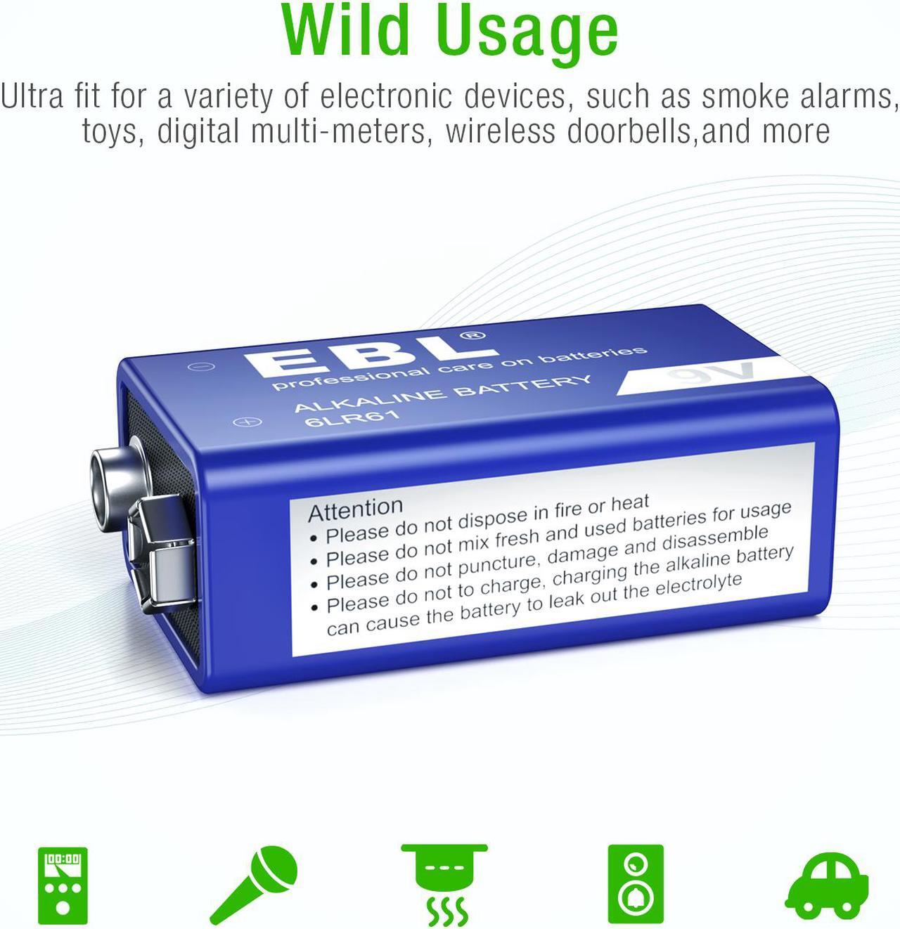Alt view image 5 of 7 - EBL 10 Pcs 9V 6LR61 Battery 9 Volt Alkaline Batteries Ultra Long Lasting and Leak Proof