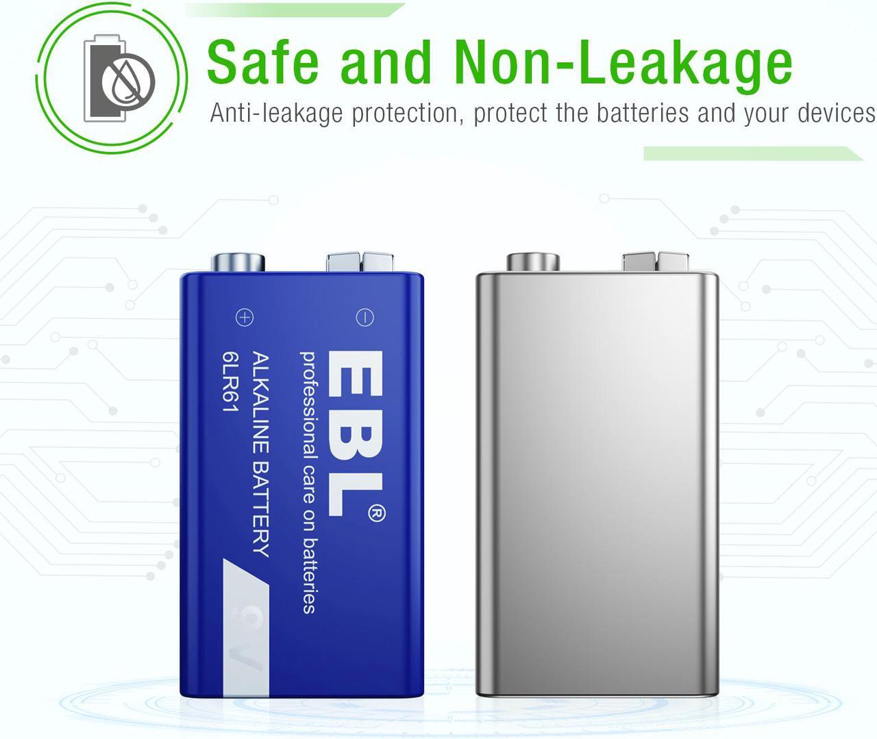 Alt view image 3 of 7 - EBL 10 Pcs 9V 6LR61 Battery 9 Volt Alkaline Batteries Ultra Long Lasting and Leak Proof
