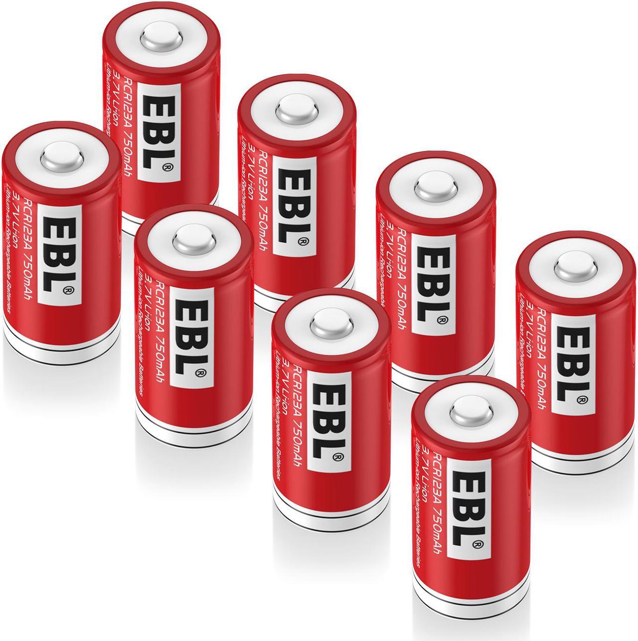 Main image of EBL 8 Pcs 16340 Battery 750mAh 3.7V BRC CR123A Li-ion Rechargeable Batteries for Flashlights